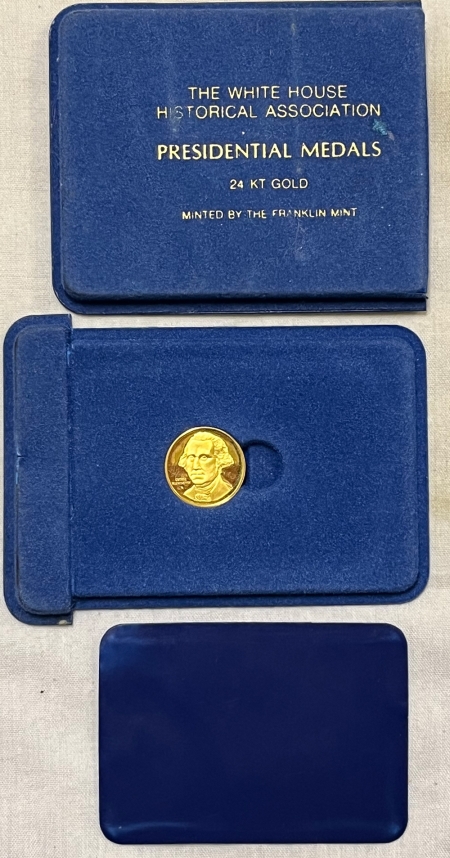 Exonumia 1975 FRANKLIN MINT 24KT GOLD PROOF G. WASHINGTON PRESIDENTIAL MEDAL .155 OZ AGW