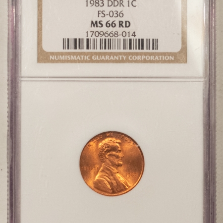 Lincoln Cents (Memorial) 1983 DOUBLED DIE REVERSE LINCOLN CENT, FS-036 – NGC MS-66 RD, BLAZING RED!