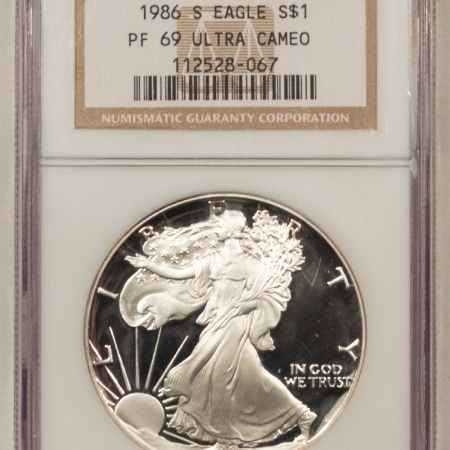 American Silver Eagles 1986-S $1 PROOF AMERICAN SILVER EAGLE, 1 OZ – NGC PF-69 ULTRA CAMEO, FIRST YEAR!