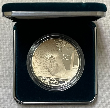 Modern Silver Commems 1994-P VIETNAM VETERANS MEMORIAL PROOF COMMEMORATIVE SILVER DOLLAR GEM INNER BOX