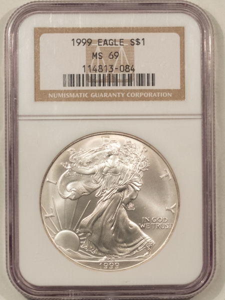 American Silver Eagles 1999 $1 AMERICAN SILVER EAGLE, 1 OZ – NGC MS-69