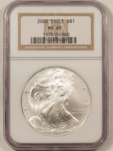 American Silver Eagles 2000 $1 AMERICAN SILVER EAGLE, 1 OZ – NGC MS-69