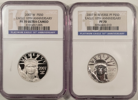 American Platinum Eagles 2007-W $50 1/2OZ PLATINUM 10TH ANN PROOF & REVERSE PROOF 2 COIN SET – NGC PF-70