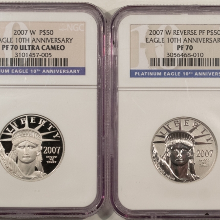 New Store Items 2007-W $50 1/2OZ PLATINUM 10TH ANN PROOF & REVERSE PROOF 2 COIN SET – NGC PF-70