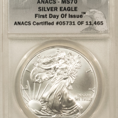 American Silver Eagles 2010 $1 AMERICAN SILVER EAGLE 1 OZ, ANACS MS-70 1ST DAY OF ISSUE #05731 OF 11465