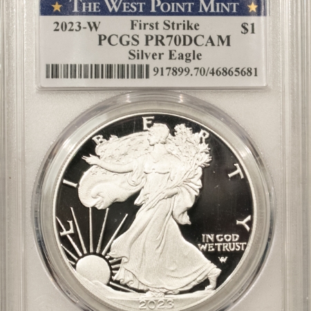 American Silver Eagles 2023-W PROOF AMERICAN SILVER EAGLE 1 OZ PCGS PR-70 DCAM FIRST STRIKE, WEST POINT