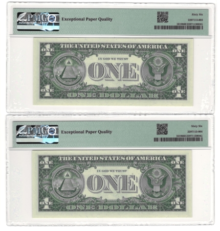 New Store Items LOT OF 5 CONSECUTIVE # 1957 $1 SILVER CERTIFICATES, FR-1619, PMG GEM UNC-66 EPQ!