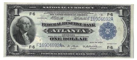 Large Federal Reserve Notes 1918 $1 FEDERAL RESERVE NOTE, ATLANTA, FR-726, VF/XF BUT LOOKS UNC-NICE!