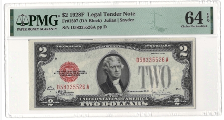 New Store Items 1928-F $2 LEGAL TENDER (U.S. NOTE), FR-1507, PMG CHOICE UNCIRCULATED-64 EPQ!