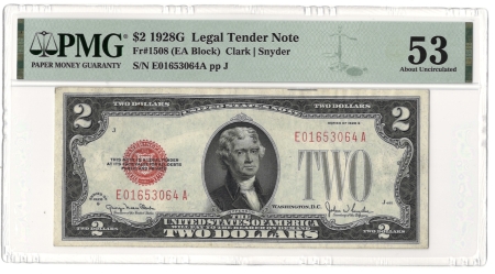 New Store Items 1928-G $2 LEGAL TENDER (U.S. NOTE), FR-1508, PMG ABOUT UNCIRCULATED-53