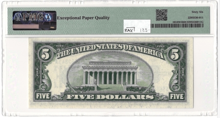 New Store Items 1934-D $5 SILVER CERTIFICATE, WIDE, FR-1654Wi, PMG GRADED GEM UNC-66 EPQ!