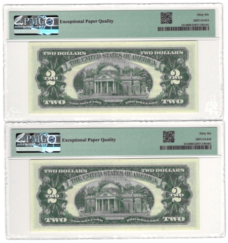 New Store Items 4 CONSECUTIVE # 1963-A $2 LEGAL TENDER (RED SEALS), FR-1514, ALL PMG GEM-66 EPQ!