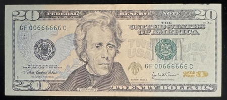 New Store Items 2004-A $20 FRN, ATLANTA, FR-2092F, SATANIC SERIAL NUMBER #00666666-CH AU & COOL!