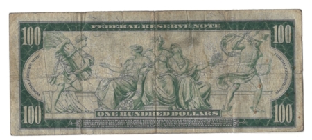 Large Federal Reserve Notes RARE 1914 $100 FEDERAL RESERVE NOTE, RICHMOND, FR-1101, HONEST FINE+, PINHOLES