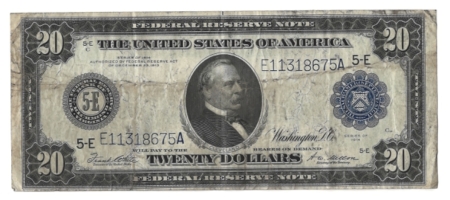 Large Federal Reserve Notes 1914 $20 FEDERAL RESERVE NOTE, RICHMOND, FR-983A, ORIGINAL VF