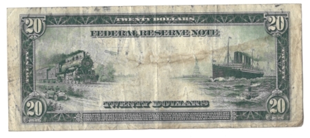 Large Federal Reserve Notes 1914 $20 FEDERAL RESERVE NOTE, RICHMOND, FR-983A, ORIGINAL VF
