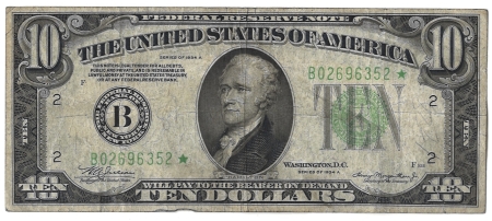 Small Federal Reserve Notes 1934-A $10 FEDERAL RESERVE NOTE, NEW YORK, STAR, FR-2006B*, ORIGINAL FINE/VF
