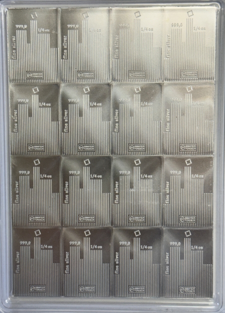 Bullion VALCAMBI SUISSE 1/4 OZ .999 SILVER COMBIBARS, SEALED PACKAGE OF 16, 4 OZ PURE!