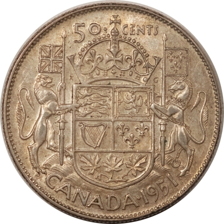 World Certified Coins 1951 CANADA 50C SILVER HIGH GRADE EXAMPLE VERY NEARLY UNCIRCULATED ORIGINAL!
