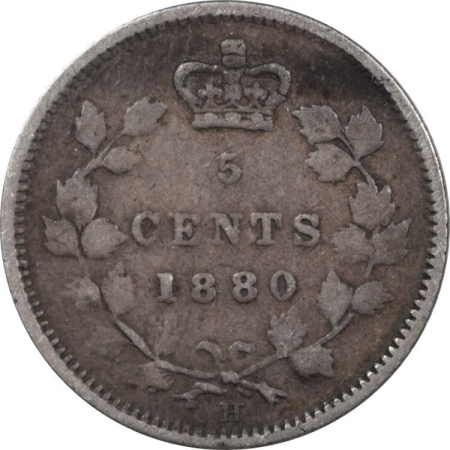World Certified Coins 1880-H CANADA 5 CENTS – KM #2, CIRCULATED EXAMPLE
