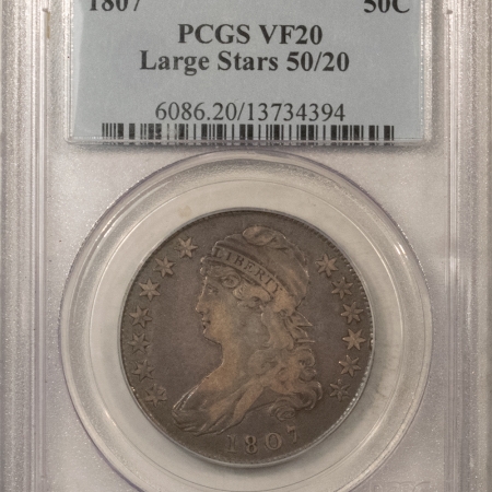 Early Halves 1807 LARGE STARS 50/20 CAPPED BUST HALF DOLLAR – PCGS VF-20, ORIGINAL AND NICE!