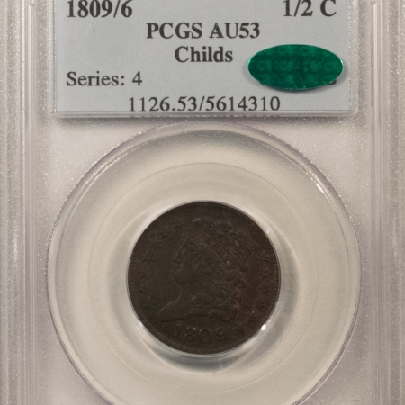 CAC Approved Coins 1809/6 CHILDS CLASSIC HEAD HALF CENT-PCGS AU-53 PQ! ORIGINAL RED, CAC APPROVED!