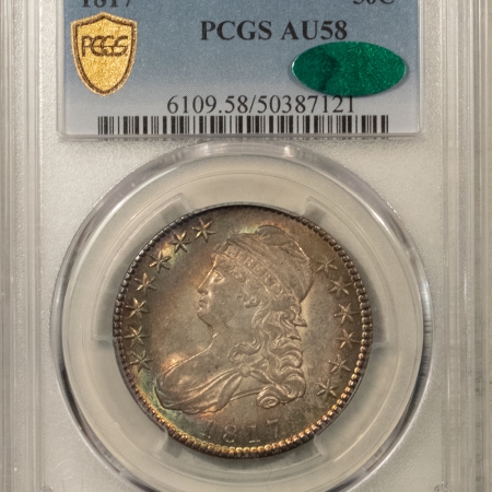 CAC Approved Coins 1817 CAPPED BUST HALF DOLLAR – PCGS AU-58, CAC APPROVED, LOVELY ORIGINAL & TOUGH