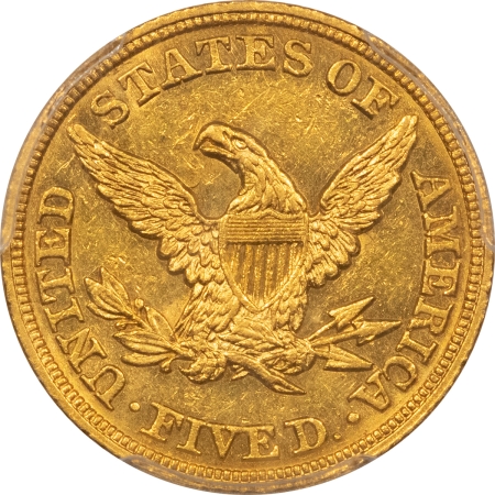 $5 1845 $5 NO MOTTO LIBERTY GOLD HALF EAGLE – PCGS AU-58 FLASHY, PQ, SEMI-PL FIELDS