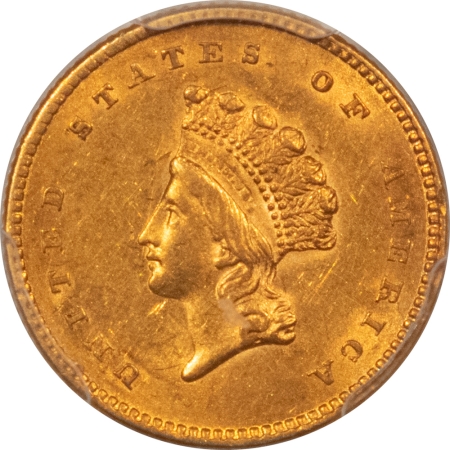 $1 1854 $1 GOLD DOLLAR, TYPE 2 – PCGS AU-58, VERY WELL STRUCK & PREMIUM QUALITY!