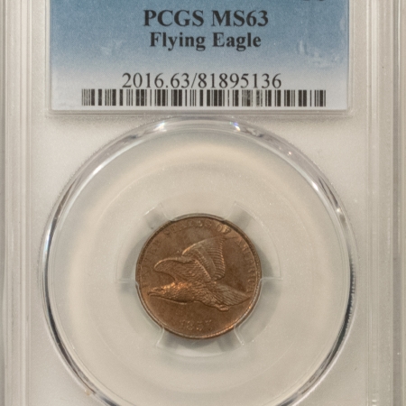 Flying Eagle 1857 FLYING EAGLE CENT – PCGS MS-63, CHOICE & VERY PRETTY!