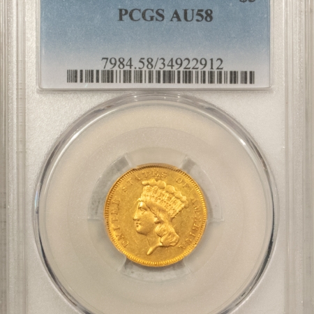 New Store Items 1863 $3 GOLD PRINCESS PCGS AU-58 LUSTROUS WELL-STRUCK CIVIL WAR DATE! 5000 MINT