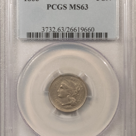 New Certified Coins 1866 THREE CENT NICKEL – PCGS MS-63, CHOICE!