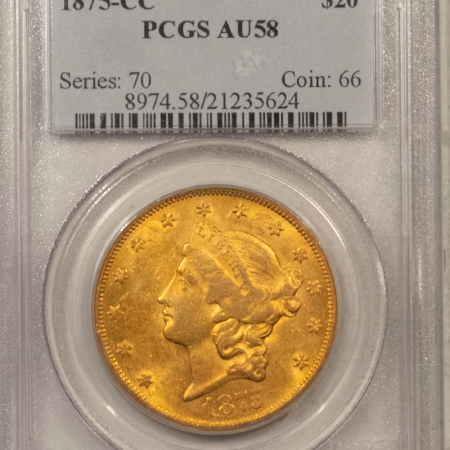 New Store Items 1875-CC $20 LIBERTY GOLD DOUBLE EAGLE – PCGS AU-58 LUSTROUS & PRETTY CARSON CITY