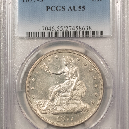 New Certified Coins 1877-S $1 TRADE DOLLAR – PCGS AU-55, FLASHY, PREMIUM QUALITY!