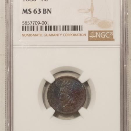 Indian 1880 INDIAN CENT NGC MS-63 BN, PRETTY!