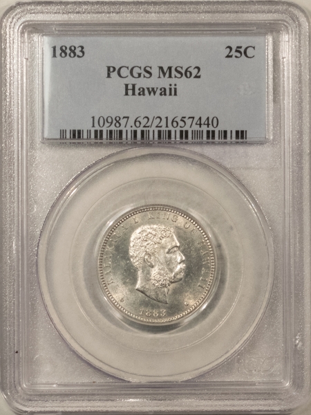 Hawaii/U.S. Territory Coins 1883 HAWAIIAN QUARTER 25C – PCGS MS-62, BLAST WHITE & LOOKS GEM!