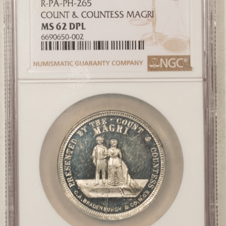 Exonumia 1885 COUNT & COUNTESS MARRIAGE, “TOM THUMB” MEDAL, R-PA-PH-265, NGC MS-62 DPL