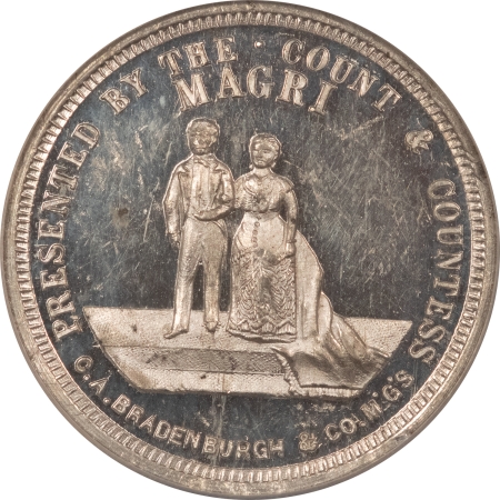 Exonumia 1885 COUNT & COUNTESS MARRIAGE, “TOM THUMB” MEDAL, R-PA-PH-265, NGC MS-62 DPL