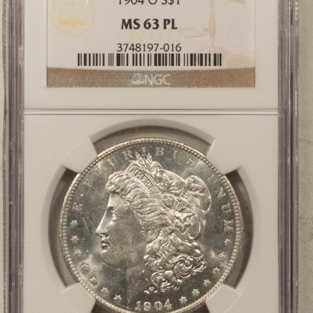 Morgan Dollars 1904-O $1 MORGAN DOLLAR – NGC MS-63 PL, WHITE & PROOFLIKE! NICE MIRRORS!
