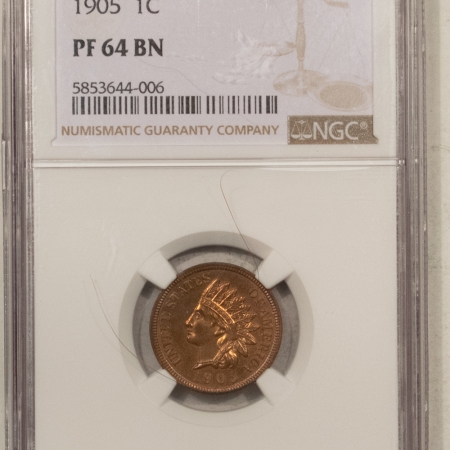 Indian 1905 PROOF INDIAN CENT – NGC PF-64 BN, LOOKS RED-BROWN & GEM!