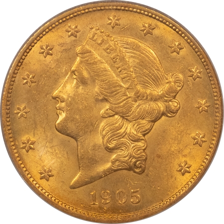 $20 1905 $20 LIBERTY GOLD DOUBLE EAGLE – PCGS MS-61 OGH & REALLY PQ! 58,910 MINTAGE!