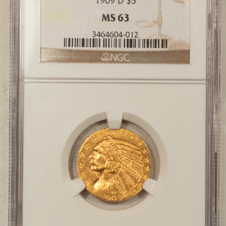 $5 1909-D $5 INDIAN GOLD HALF EAGLE – NGC MS-63