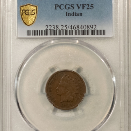 Indian 1909-S INDIAN CENT – PCGS VF-25, KEY-DATE!