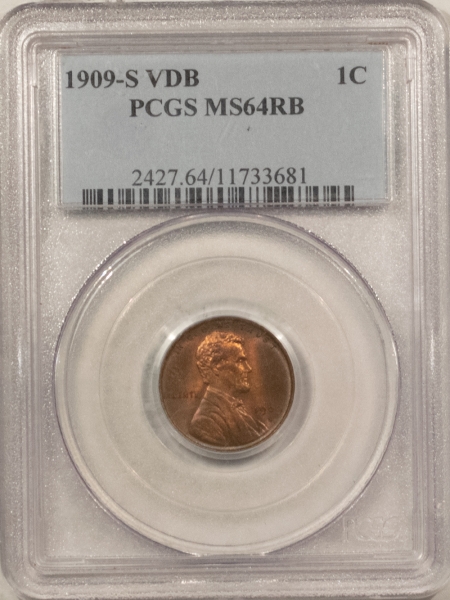 Lincoln Cents (Wheat) 1909-S VDB LINCOLN CENT – PCGS MS-64 RB, ATTRACTIVE KEY-DATE!
