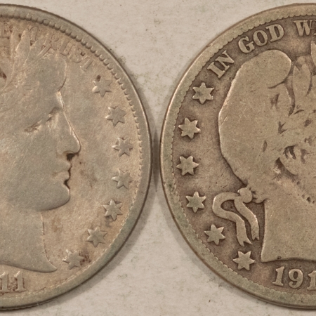 New Store Items 1911-D, 1911-S BARBER HALF DOLLARS LOT OF 2 – CIRCULATED! 1911-S IS ENV DAMAGED