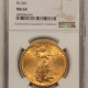 $20 1909-D $20 ST GAUDENS GOLD DOUBLE EAGLE – PCGS MS-63 OGH, FRESH PQ 52500 MINTAGE