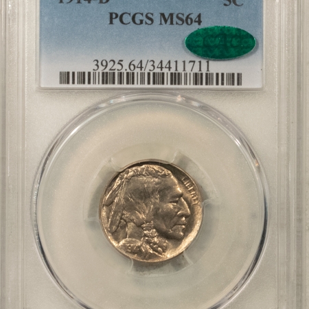 Buffalo Nickels 1914-D BUFFALO NICKEL – PCGS MS-64, LUSTROUS, PREMIUM QUALITY & CAC APPROVED!