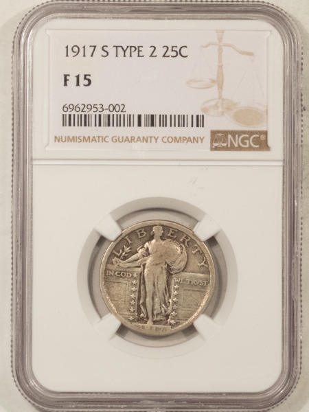 New Certified Coins 1917-S TYPE 2 STANDING LIBERTY QUARTER – NGC F-15