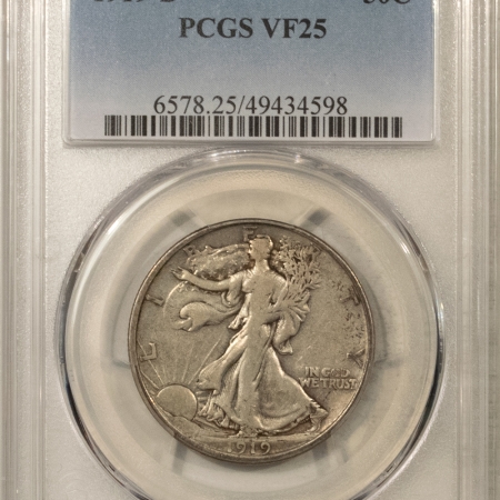 New Certified Coins 1919-D WALKING LIBERTY HALF DOLLAR – PCGS VF-25, NICE ORIGINAL!