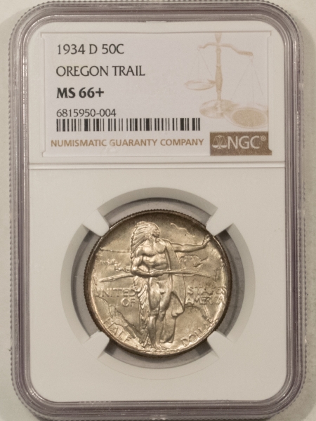 New Certified Coins 1934-D OREGON TRAIL COMMEMORATIVE HALF DOLLAR – NGC MS-66+, SUPERB GEM, FRESH!